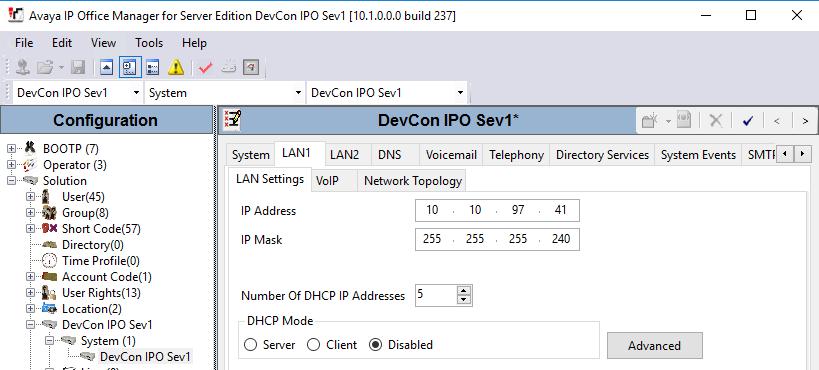 5.2. Configure System From the configuration tree in the left pane, select DevCon IPO Sev1 System DevCon IPO Sev1 to display the screen in the right pane, where DevCon IPO Sev1 is the name of the IP