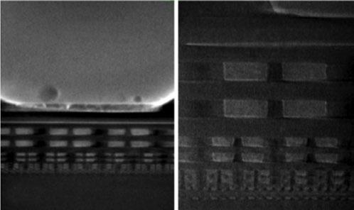 As a next step, virtual delayering and cross-sectioning techniques are used to image the failure location or to reveal individual layers such as top- or bottom-wafer interface and interconnects.