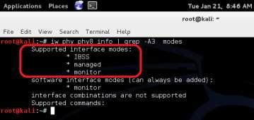 Finding the modes your wireless card supports 1. Open the terminal 2. Type #airmon-ng 3.