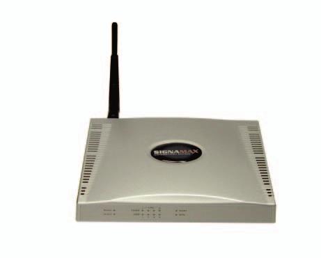 EWIRELESS LAN Signamax Wireless ADSL Modem/Router Signamax 065-1787, an economic combination of ADSL modem, Broadband Router, 802.11g Access Point, and 4-Port Switch.