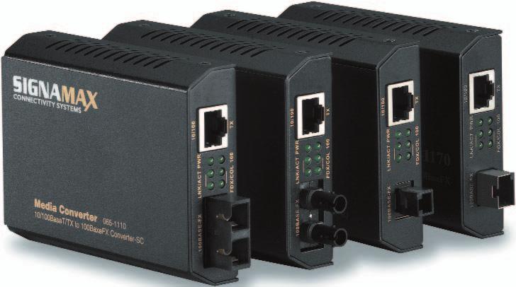 AMEDIA CONVERTER SYSTEMS Switching Fiber Converters Signamax Connectivity Systems Switching Media Converters provide an intelligent solution for long distance connections between legacy 10BaseT