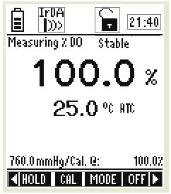 Figure 46 : Saturation measurement Screen Function Keys available in saturation calibration mode: TEMP (F1) Goes to