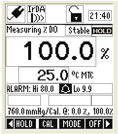 3. Percentage Saturation (%) Measurement Mode In percentage saturation measurement mode, the meter displays % saturation and temperature reading.