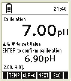 2.4 ph Calibration with a User-defined Buffer If you selected USER (Custom) buffer in the ph Setup, the following screen is shown when you enter calibration mode.
