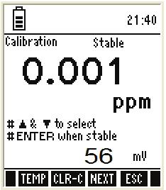 Use standard solutions of 0.001, 0.01, 0.1, 1, 10, 100, 1000 & 10000 ppm for calibration. You need to calibrate minimum of 2-points. See Error! Reference source not found. in previous section. 1. Switch on the meter.