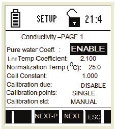 1. Conductivity Setup Conductivity setup screen present many options to control the operating parameters, which can be controlled and set from the conductivity setup screen.