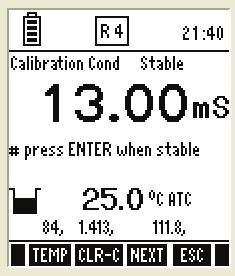 The following screen is displayed after cell adjustment screen, if you have selected Auto in Calibration mode and MULTI in Calibration Point: Figure 26 : Conductivity calibration Screen-Auto 1.