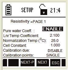 1. Resistivity Setup The resistivity setup screen presents many options to control the operating parameters, which can be controlled and set from the resistivity setup