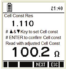 Note: If the meter is password protected, you will be prompted to enter a password. Figure 40 : Resistivity Cell constant & resistivity calibration 4.