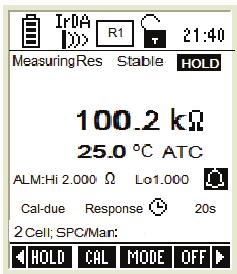 The calibration report is shown in the display 3. Press PRIN (F2) to transfer the calibration report to the computer. Figure 41 : Resistivity report screen 3.