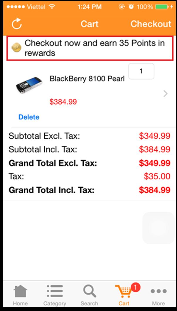 After tapping on the Add to Cart button, on the Checkout page, customers can