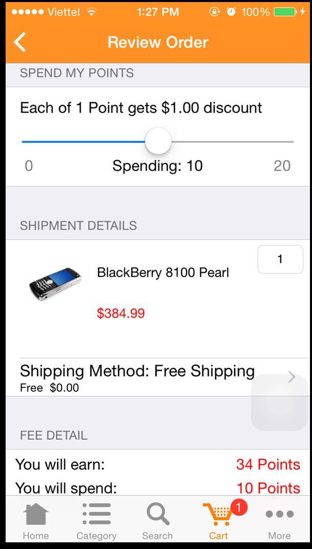 4.2. How to spend points On the Checkout page, customers can move the slider