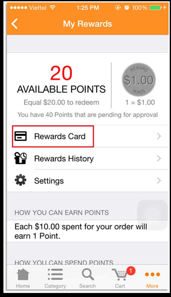 - Rewards Card: Shows customers their current points