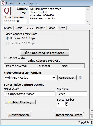 Before starting series capture a file name has to be allocated to the videos that are going to be captured.