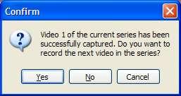 If you wish to capture another video sequence click on the Yes button this will shrink the preview screen again and you will be prompted