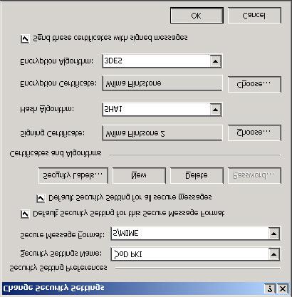 Select the Security tab Click on the Settings button. Chapter 1 Outlook 2000 Certificate Configuration Click on the New button to create a new set of security settings. Give the setting a name.