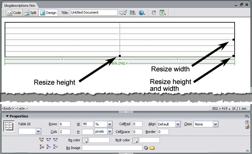 ENGL 323: Writing for New Media Spring 2008 4 of 16 Table width: 95 percent You can set a table s width as a percentage or as a number of pixels.