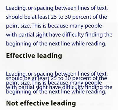 4. Leading Leading, or spacing between lines of text, should be 25-30% of the point size.