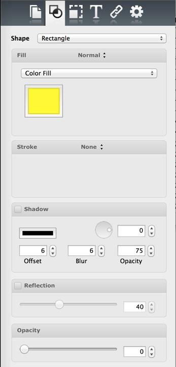 Now with this object selected go to the Inspector and select the Shape Options tab (the second tab from the left. The options you see there let you change what the shape object looks like.