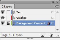 After selecting the image frame, click the Visibility icon for the Text layer to display the text. In the Layers panel, notice the red square ( ) located to the right of the Graphics layer.
