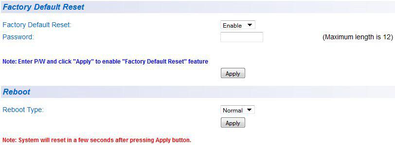 AT-GS950/10PS Switch Web Interface User s Guide Figure 136. Factory Default Reset/Reboot Page with Password Entry 5.