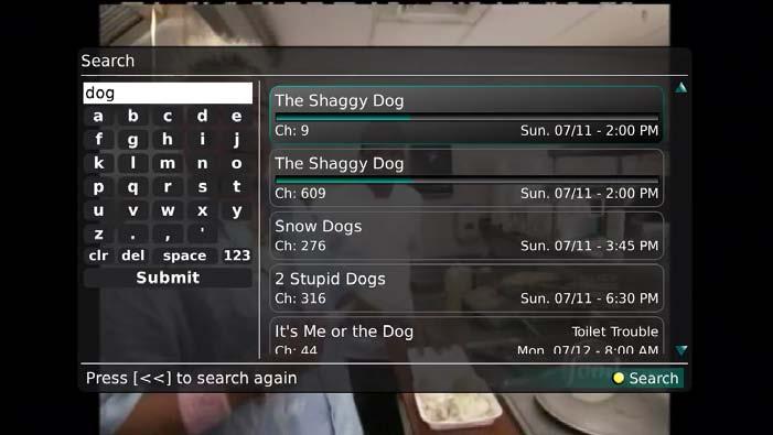 When you have entered all the text you will enter, arrow down to Submit and press OK. 3. In this example, the user has searched for all programs with the word dog in the title. 4.