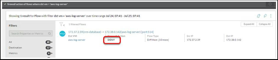 'aws-log-server' This will return 5 results i.e. 4 Allow (for web and midtier) and 1 Deny (for DB) 2. Click Search 3.