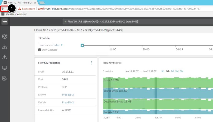 Flow Key Properties and Flow Key Metrics with the help of the timeline view gives a greater understanding of the traffic between these two specific VM's over port 5443.