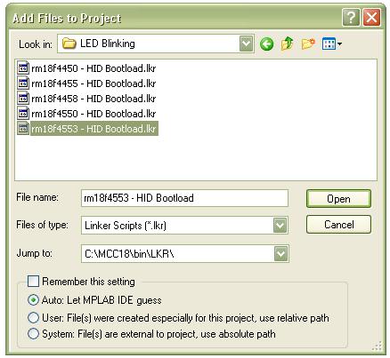 17. This window will pop out and search your file directory and select the appropriate linker file.