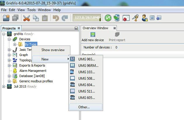 Insert the device in the GridVis software Open the GridVis software and load or create a project.