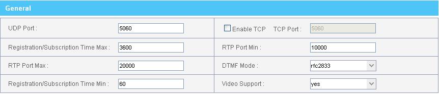 TCP Port Set the SIP port (TCP) which IPPBX is listening to. Registration / Subscription Time Max Maximum duration in seconds of a SIP registration / subscription.