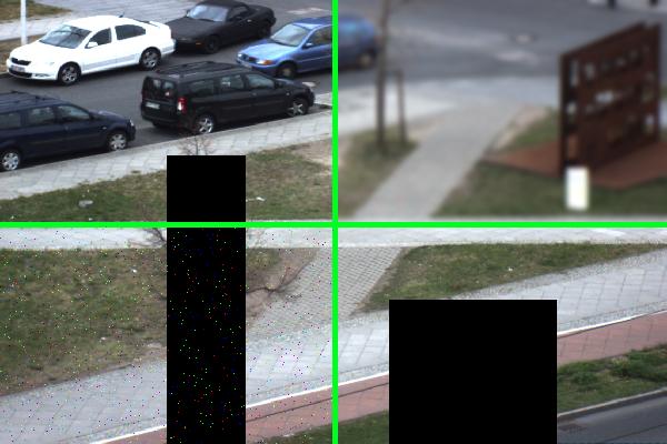 Figure 5: Sample images from four tests: upper left - normal, upper right - blur, lower left - noise, lower right - more occlusion.