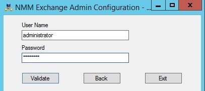 Configuration Figure 6 Validating an existing administrative user Validating an existing administrator Use the NMM Exchange Admin Configuration tool to verify that an existing NMM Exchange
