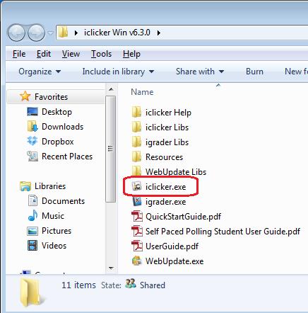 Step 7: Open the iclicker application by double-clicking the iclicker.exe file. The iclicker.exe file is located in the iclicker Win v6.3.