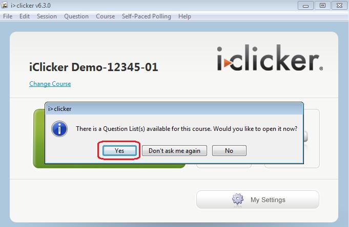Step 16: When you are ready to start an iclicker session with your class, click the Start Session button. You will need to be running the application on a PC connected to an iclicker base.