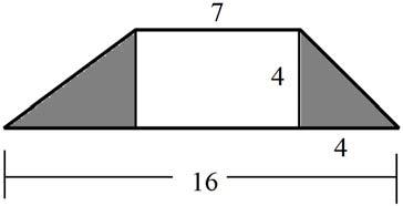 Find the probability that a point chosen at random in the trapezoid shown lies in either of the shaded regions. Round your answer to the nearest hundredth. A. 0.
