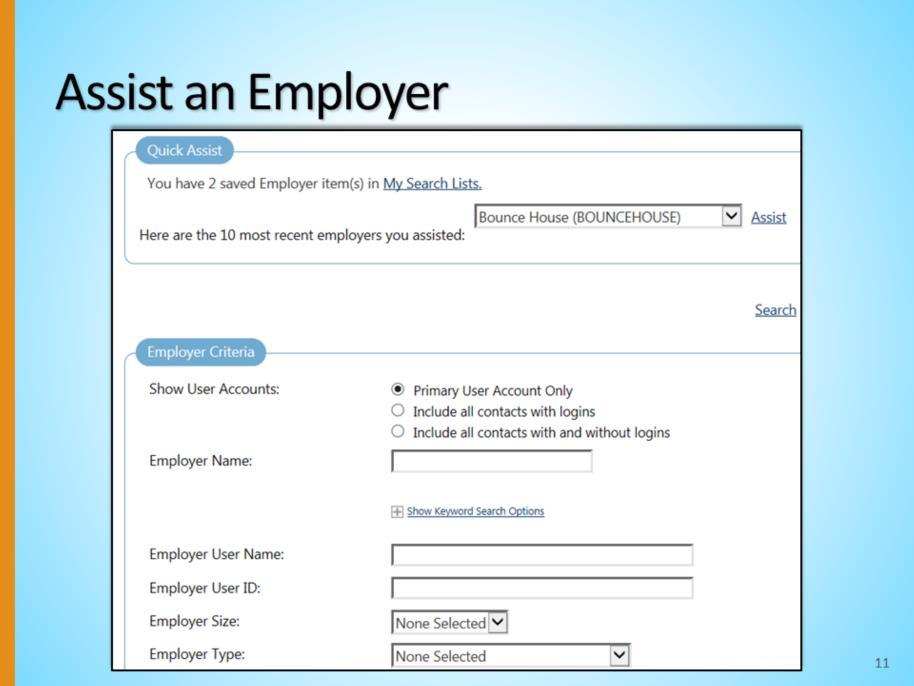 Staff will be directed to a search criteria page with multiple ways to search for an employer.