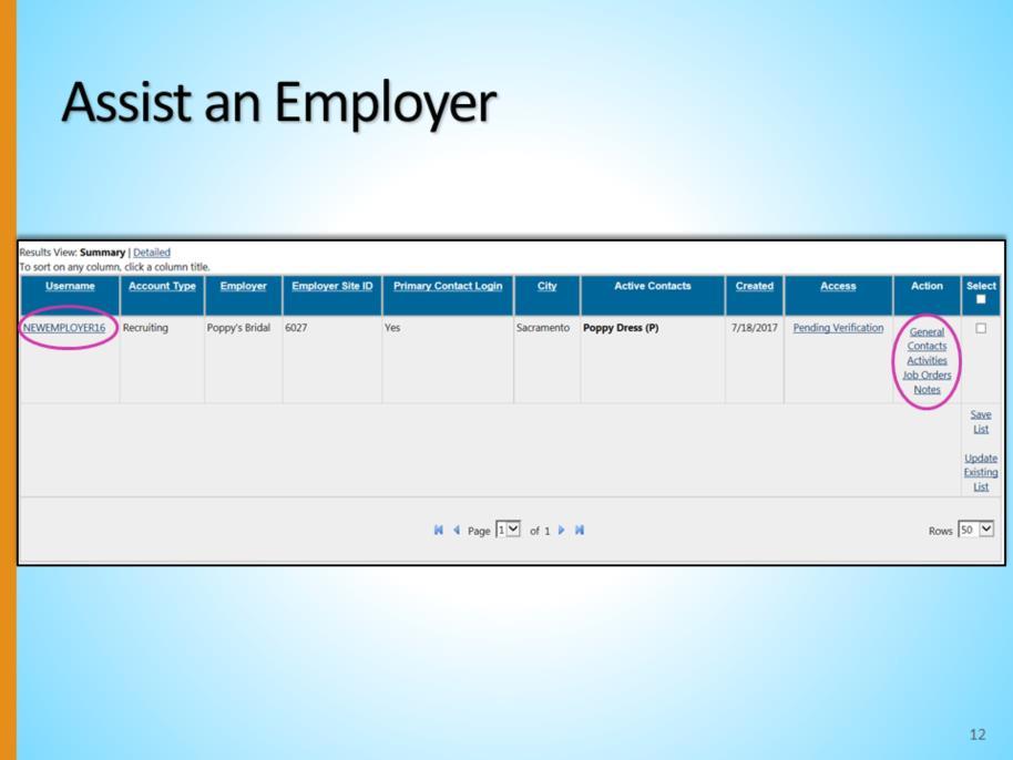 Select the employer from the results list by clicking on their Username,