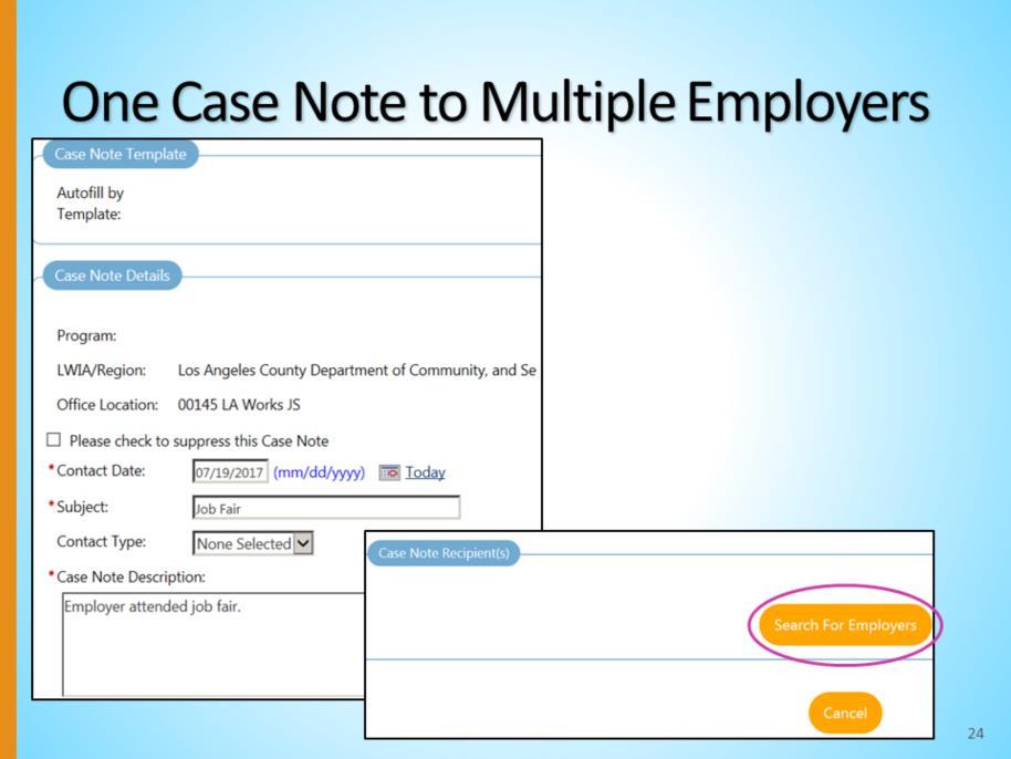 Complete the required fields including the Case Note Description section.