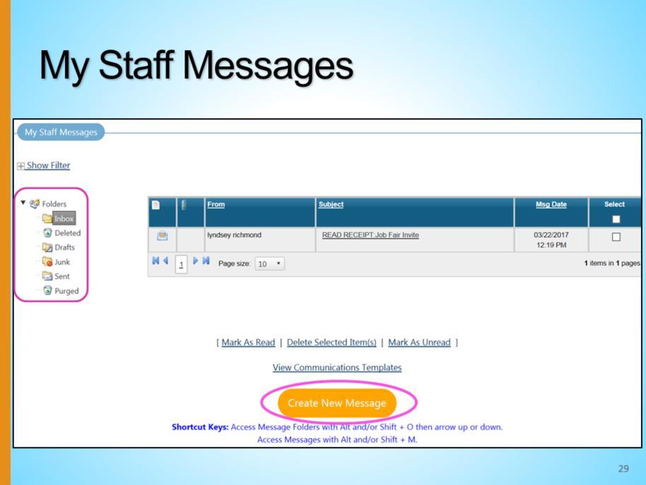 Once you enter the Message Center, an area appears with folders to manage your Messages.