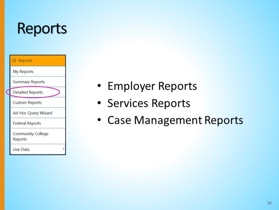 There are reports within Reports, Detailed Reports, that offer information on various aspects of employers in CalJOBS.