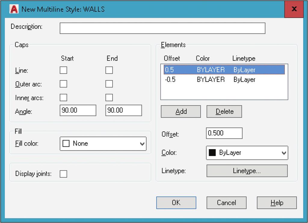 Figure 4B-5. The options in the New Multiline Style: dialog box control the settings for a new multiline.