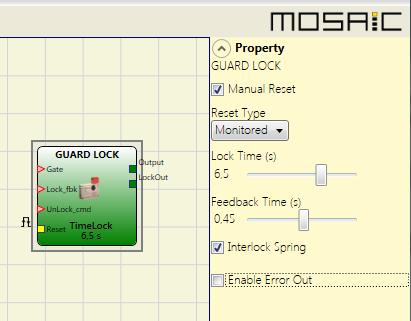 FUNCTION BLOCK GUARD LOCK Time_Lock (s): Time elapsing between the release command UnLock_cmd and the effective unlock of the lock through the lockout output: 0 25 sec.