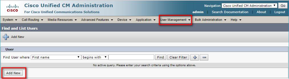 Log in to the Cisco Unified CM Administration by entering the IP address of the Cisco Unified Communications Manager (CUCM) in the Web browser address field.