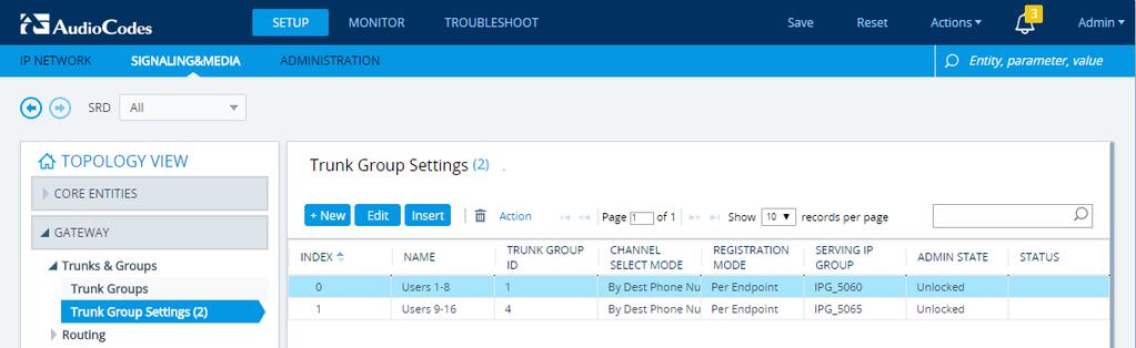 MP-1288 with Cisco CUCM 4.6 Configure Trunk Group Settings The procedure below describes how to configure the Trunk Group Settings Table.