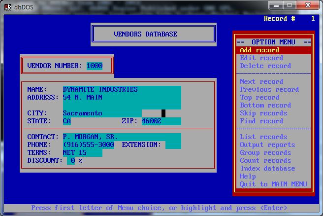 This is essentially running the dbase program in a DOS window.