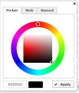 Go to the Advanced tab and click on the Browse icon on for either Border color or Background color. Choose the color you like in the Picker pop up.