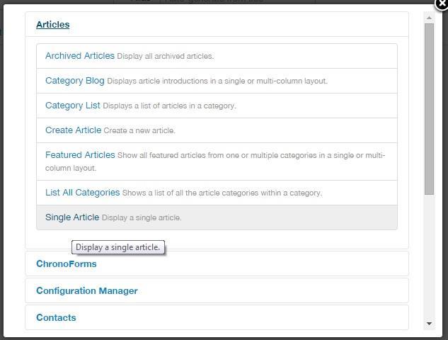 Once a menu item type is selected you can then select the article (page) you want to link this menu item.