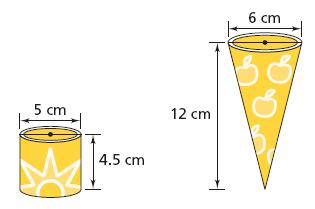 Lesson 7 - Comparing Volume Lab Cylinder Volume = πr 2 h Surface Area = 2πrh + 2πr 2 h r Cone Volume = πr 2 h Find the volume of each