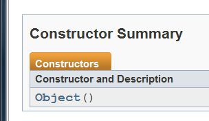 Object construction The Object class has only one constructor Object() It has no actual data